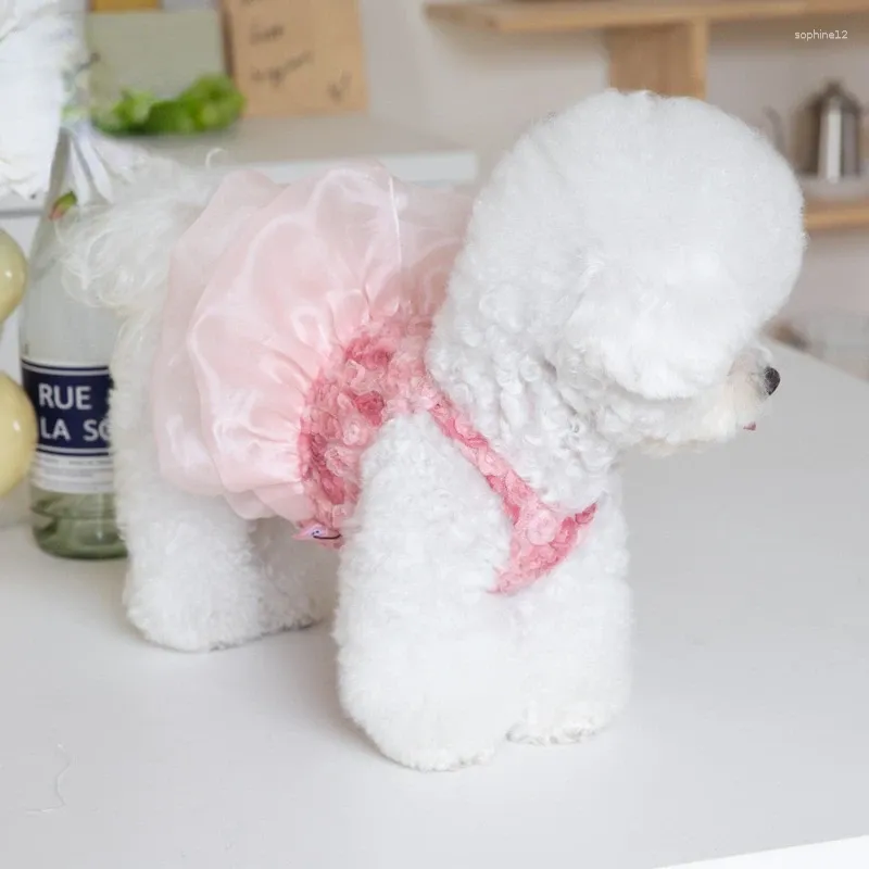 Vêtements de chien exquis Rose broderie Pet Sarong Summer Summer Thin Breathable Princess Skirt Cat chiot Bichon Maltais Yorkshire Small Clothes