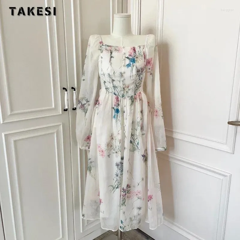 Abiti casual Donne FAIRA SELE SOLO SOLO MANSEVE LUNGA FLORAL MIDI 2024 ELEGANTI SCARCO SMART SLID Abito da sposa sottile