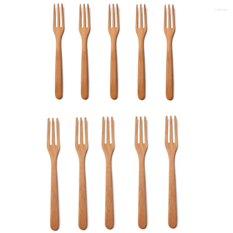 Forks Buche Fork kreatives Holzgeschirr Küchenwerkzeuge Obstpizza 10pcs