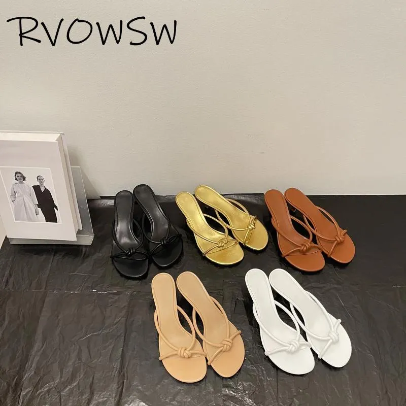 Hausschuhe rvowsw Designer 2024 Frühling/Sommer Schaffell gewebtes Leder Open Tobe mit mittlerer Heel Mode vielseitige Frauensandalen für Frauen