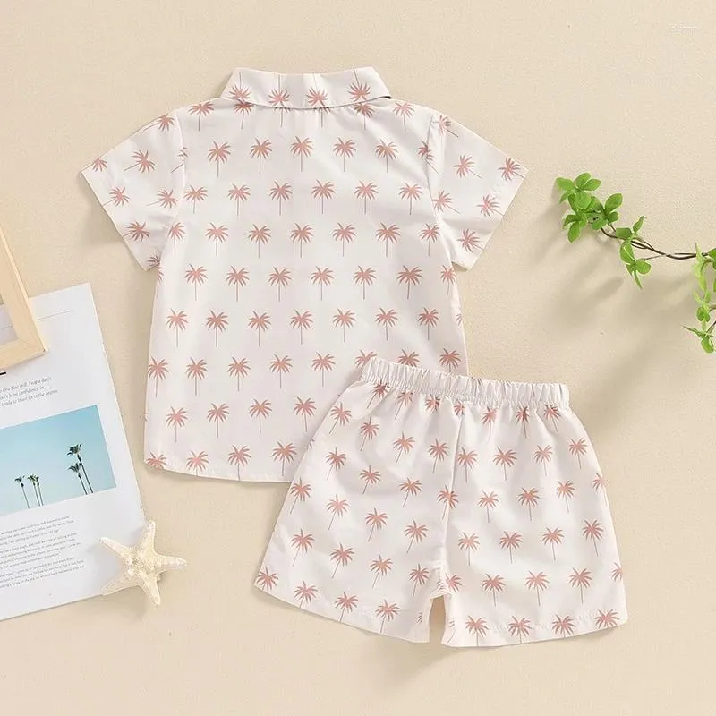 Ensemble de vêtements pour bébés garçons Summer Summer Tree Print Print Clans à manches courtes T-shirt et shorts élastiques pour ensemble de vêtements de vacances en 2 pièces