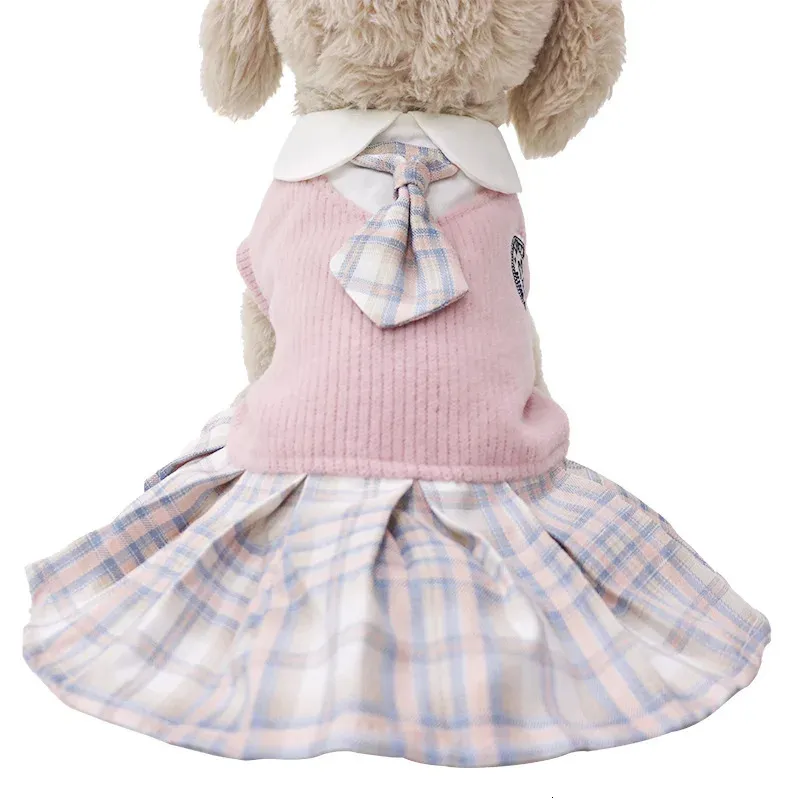 Pet Dog Clothes JK Sweater Dress Teddy Corgi Fa Doubi Bear Spring and Autumn Comfortable Cute Cat Clothing 240411