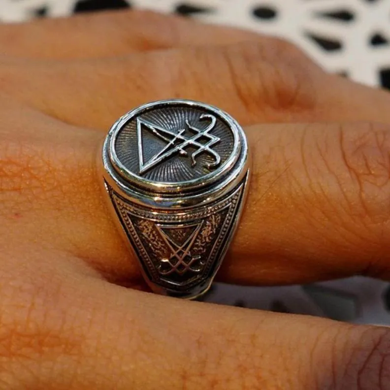 Vantage Silver Color Siglet Sigil of Lucifer Ring for Men Seal of Satan Occult Male Jewelry4194510