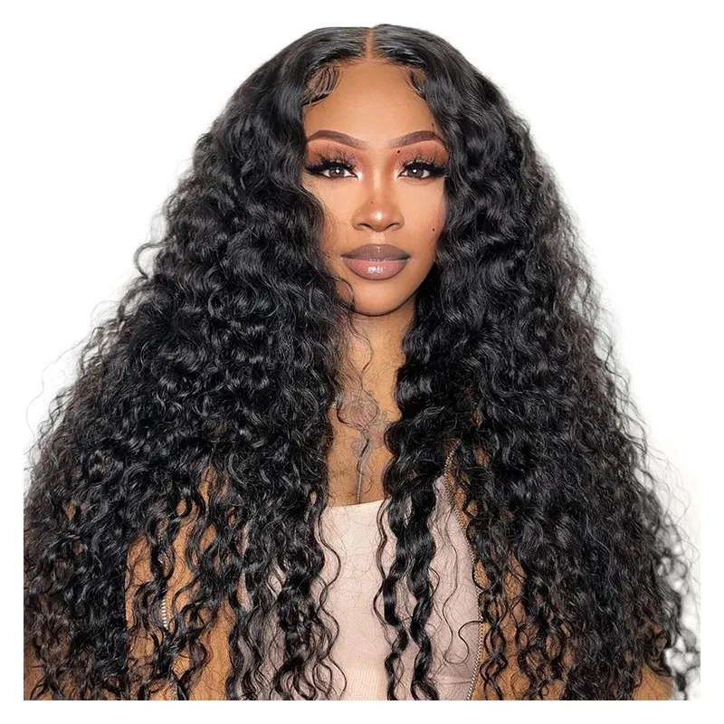 Water Wave 13x4 Lace Frontal s Preplucked Curly Human Hair For Women Indian 4x4 Closure Natural Black Color 240408