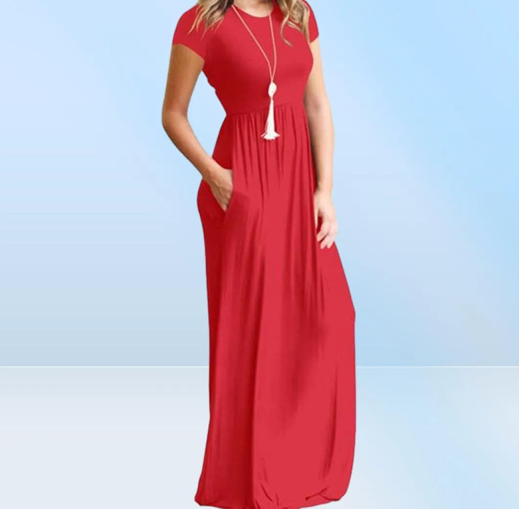 Elegancka długa letnia sukienka Kobiety z krótkim rękawem Maxi sukienka dla panie przyjęcie swobodne sukienki żeńska szata femme zielony czerwony xxl3097607