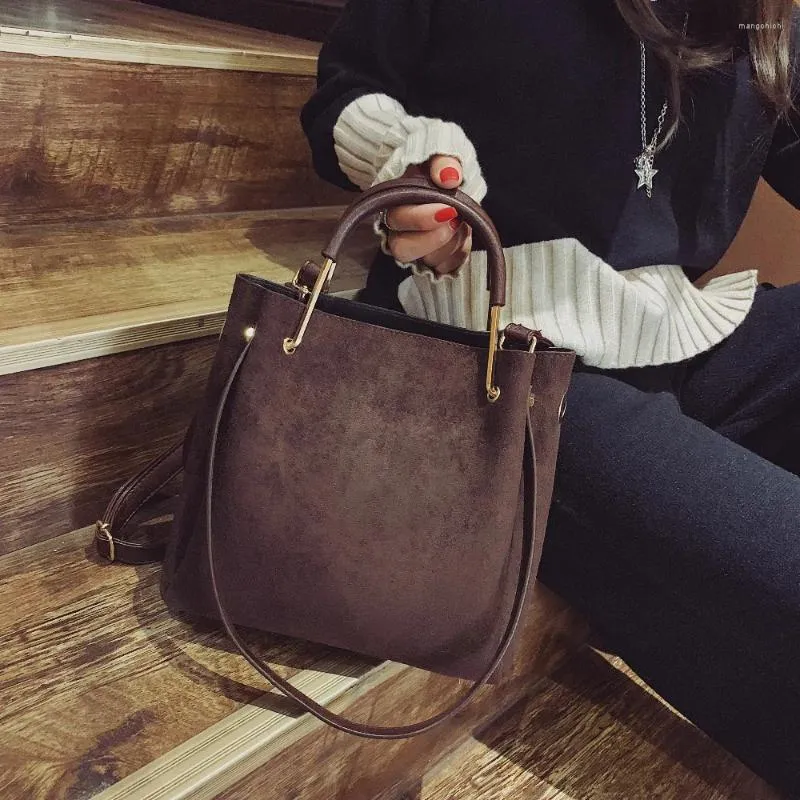 Çanta Vintage Deri Kadın Tote Lüks Sahte Süet Süet Crossbody Bags Bayanlar Çantalar ve Çantalar Kadın Düz Renk Omuz