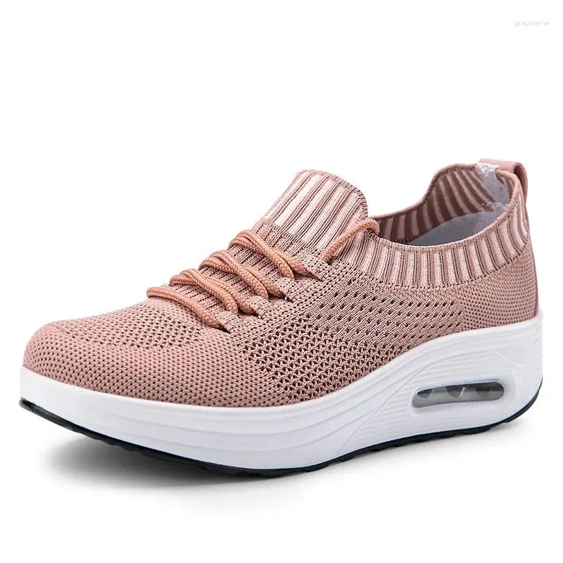 Casual Shoes 2024 Mesh Breattable Solid Color Air Cushion Tjock sula med Slip-On Women's Surface