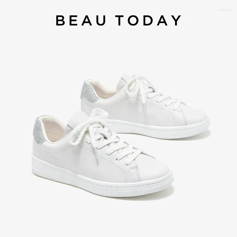 Zapatos casuales Beautoday White Sneakers Mujeres Decoración de cuero de vaca genuina Spring Ladies Handmade 29253