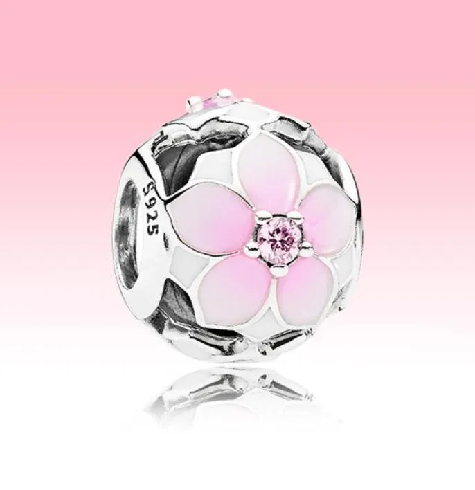 Charme de fleur de magnolia rose ouvert avec boîte d'origine pour P 925 Sterling Silver Beads Bangle Bracelet Making Charms5776502