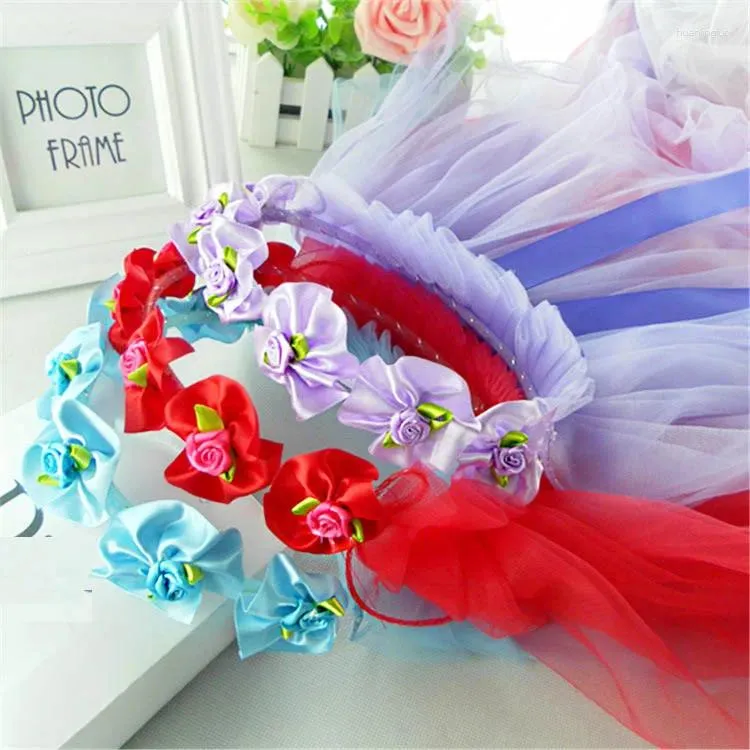 Party Decoration Korean Girls Veil Wreath Headband Crown Floral Garland For Festival Wedding With Birthday Gift Easter Christmas