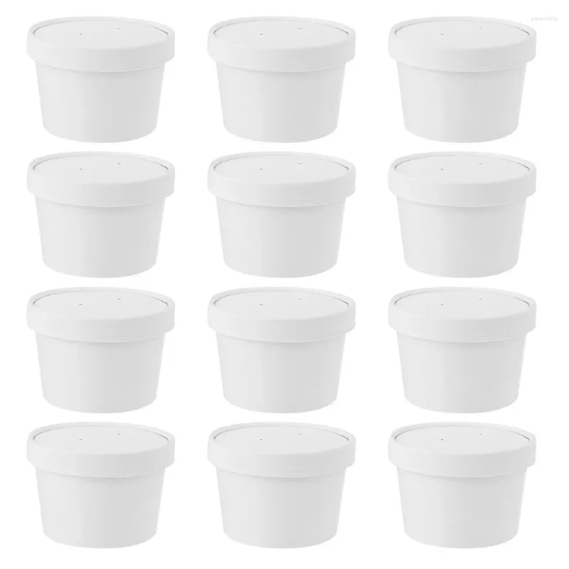 Copas descartáveis palhas de papel recipientes de alimentos tampas de xícara de xícara de sobremesas sopa de recipiente Treat tigela fria festeira branca 8oz