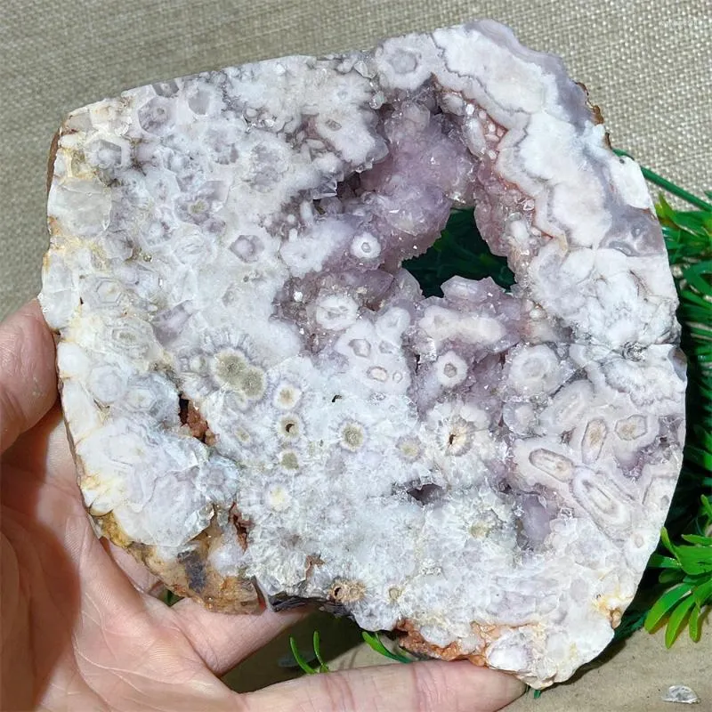 Decoratieve beeldjes kristal roze amethist bloem agaat druzy plak plak specimen schoonheid edelstenen mineralen spirituele ornamenten thuis