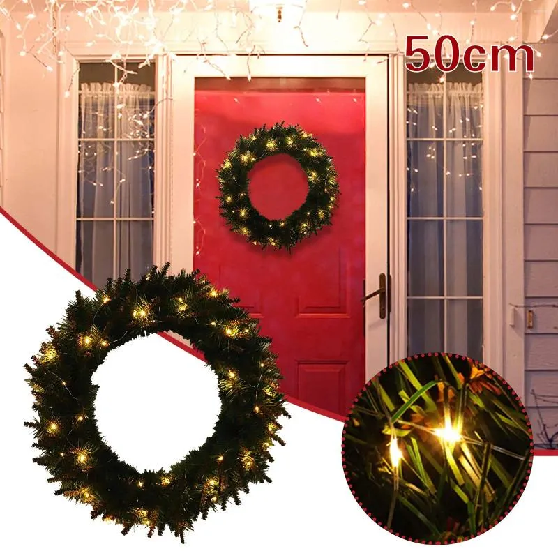 Decorative Flowers Christmas Wreath 50cm Ornaments Wooden Door Hanging Wall Decoration Pendant