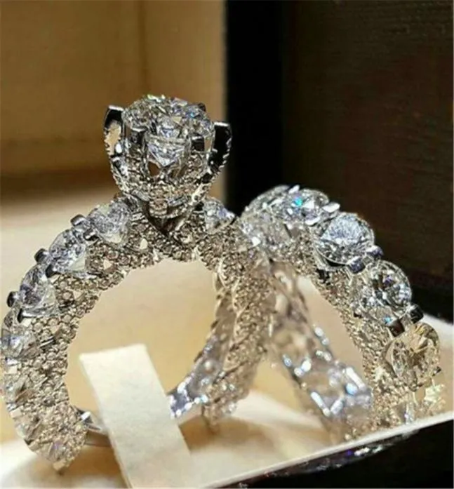 Vecalon vrouwelijke diamant trouwring set mode 925 zilveren bruids sets sieraden belofte liefde verlovingsringen voor dames5045915