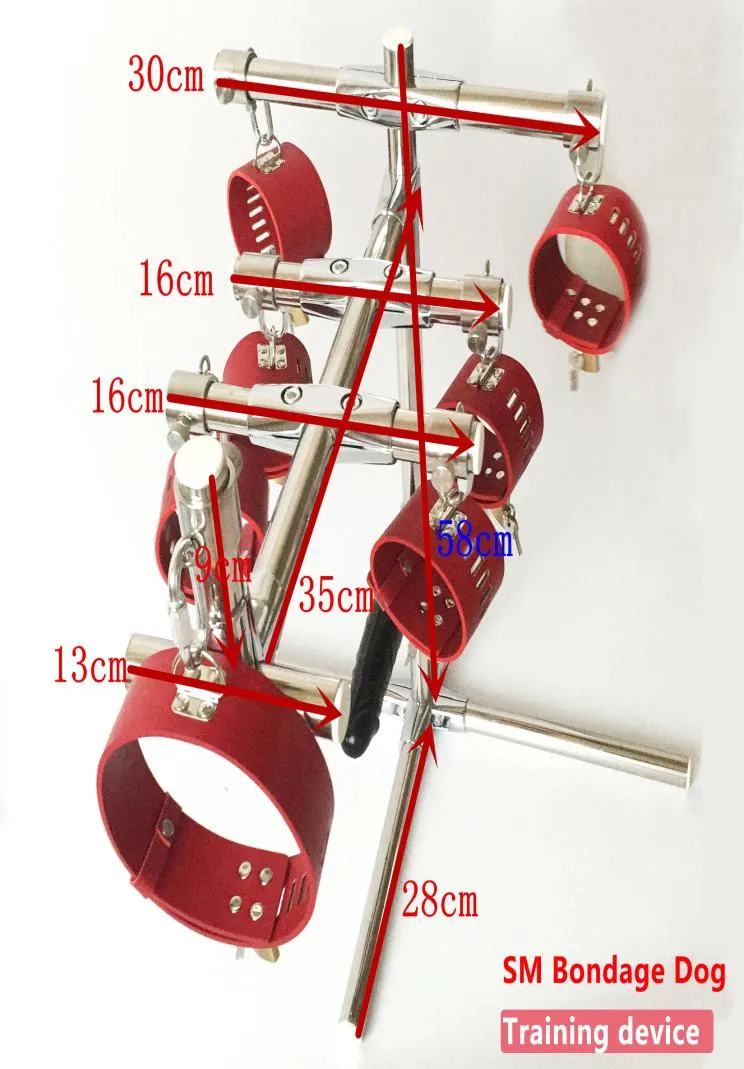 Stainless Steel Rod Portable Sm Bondage Dog Training Device With Leather Anklet Cuffs Collar And Dildo Harness Sex Furniture1776102