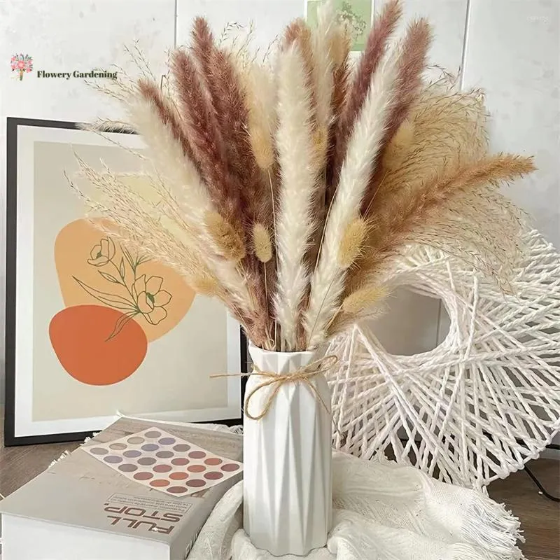 Dekorative Blumen 90/110pcs getrocknete natürliche Pampas Schwanzgras erhalten Bouquet Boho Hochzeitsfeier Dekor moderne Heimaccessoires