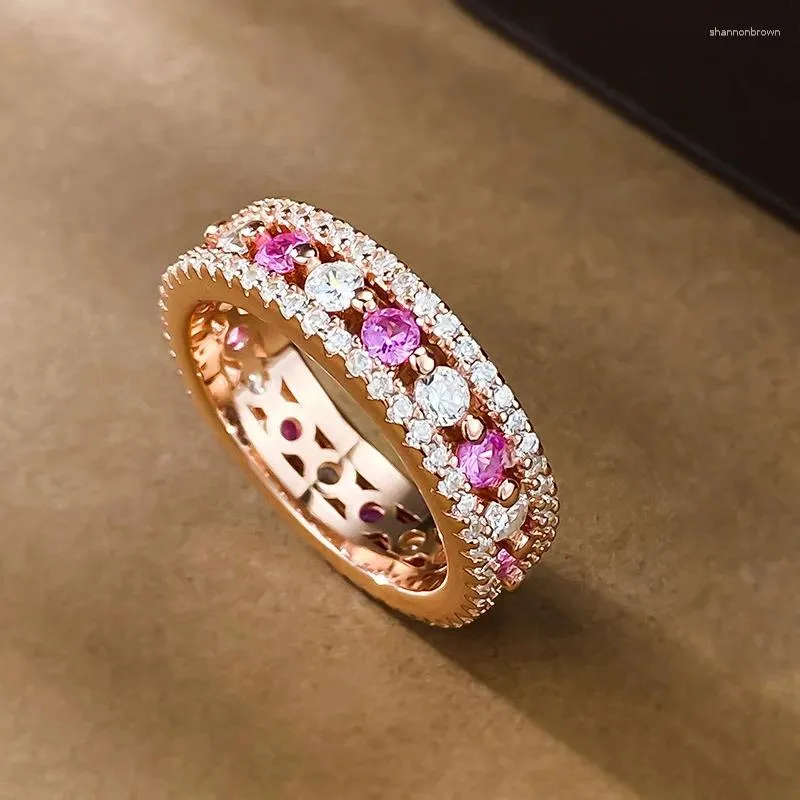 Clusterringen 2024 S925 Silver Ring Instagram Women's Red Corundum Intercolor Plating Rose Gold Live -uitzending