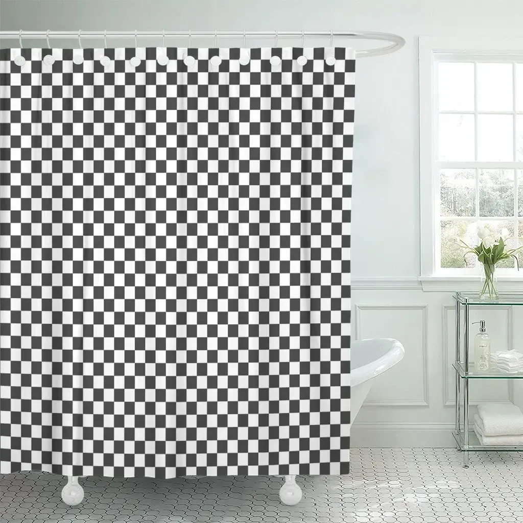 Curtains Pattern Black and White Squares Checkerboard Checkered Abstract Board Bathroom Curtain Waterproof Polyester Fabric 72 x 78 inche