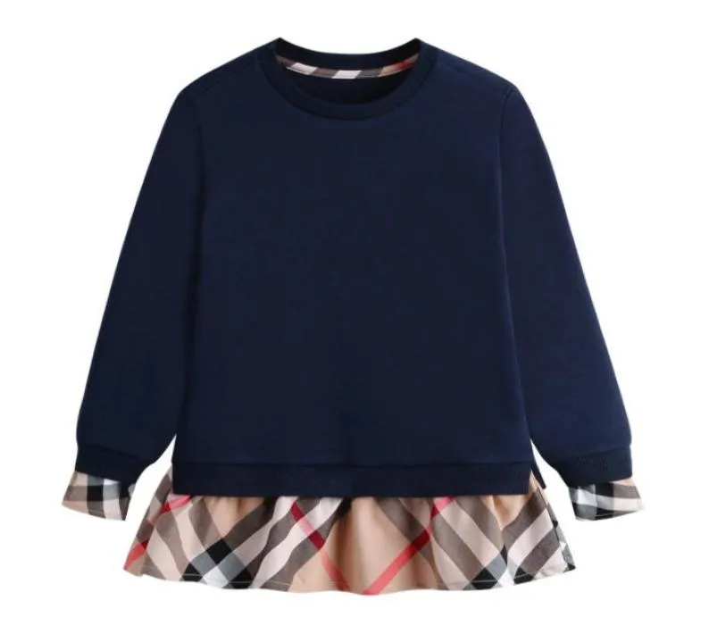 Belle bébé fille pull pour enfants pulls enfants sweat à plaid sweat-shirt robes colorblock print à l'automne