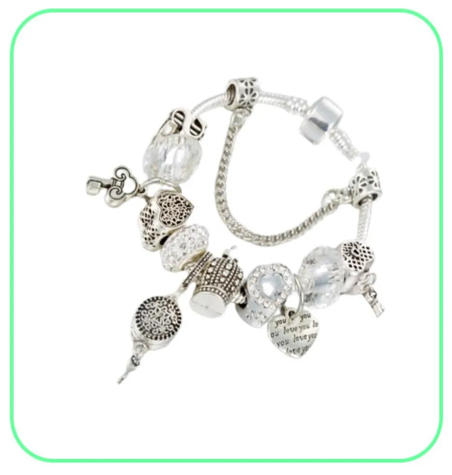 Strähnen Armband Charme weiße Kristallperlen DIY Herzhänger Schmuck Whole1823809