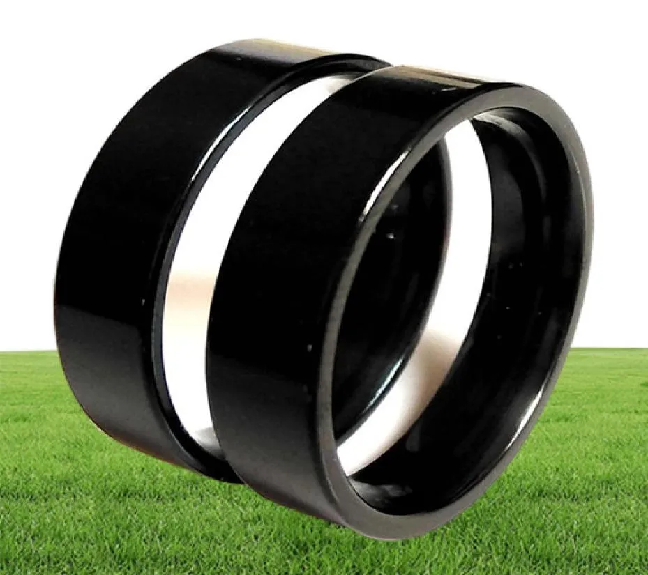 Bütün 50pcs unisex siyah bant halkaları geniş 6mm paslanmaz çelik halkalar Erkekler ve kadınlar için düğün nişan yüzüğü arkadaş hediye partisi fav4959283