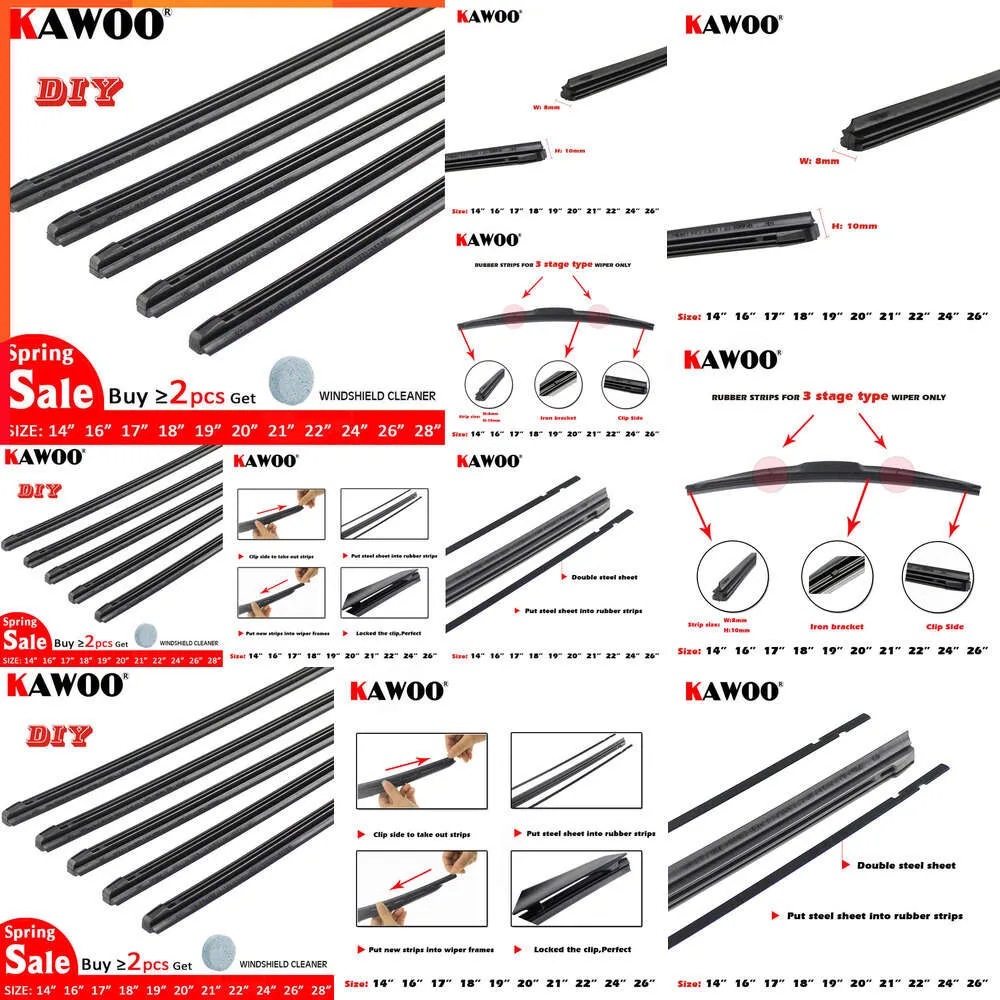 KAWOO Car Vehicle Insert Rubber Strip Halfords Wiper Fitting Refill 8mm