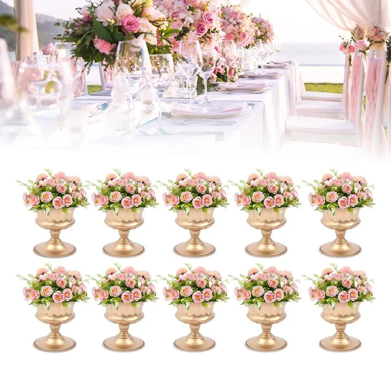 Vazo 10 adet küçük düğün çiçek trompet vazo masa üstü merkez parçaları dekor parti malzemeleri vintage altın tutucu için