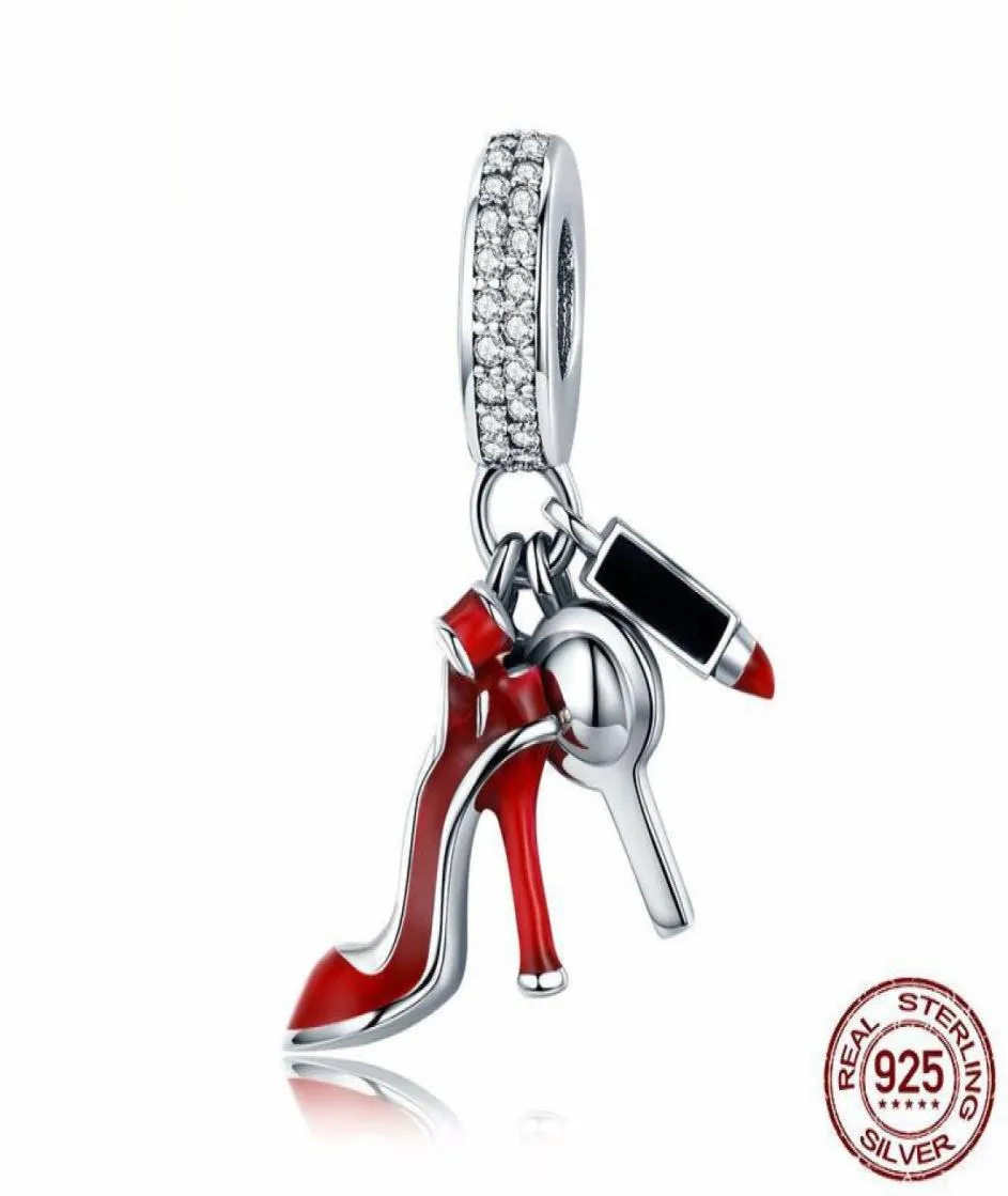 100 925 scarpe rossa in argento sterling specchio trucco ciondolo ciondolo fit bracciale gioielli fai -da -te donne regalo SCC4577414460