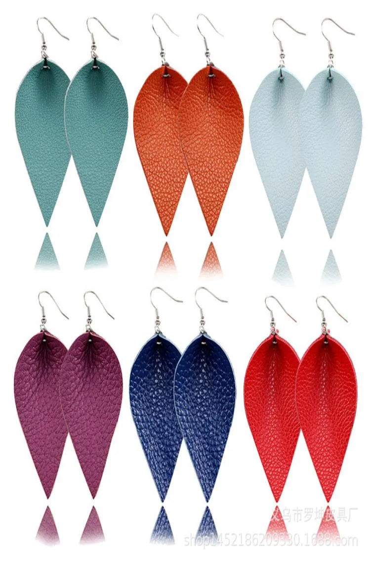 Julgåva retro stil äkta läderblad örhängen mode dinglar örhängen för kvinnor 27 färger fj4307832689