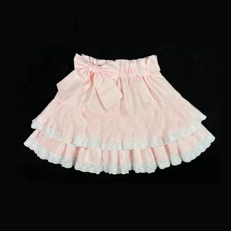 Sweet lolita rose gâteau jupe haute taille kawai arc en dentelle volant plissée mini aline y2k courte faldas 240408