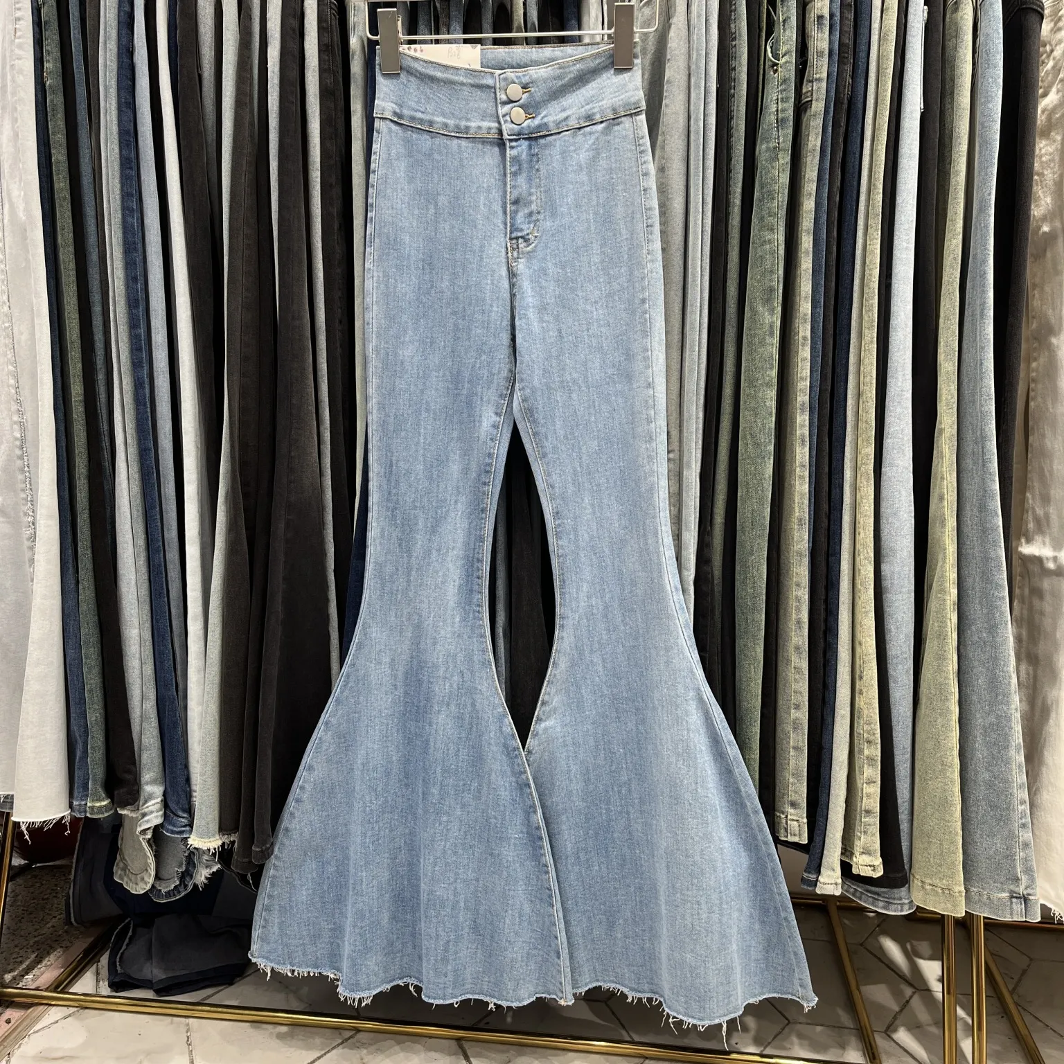 K030 Denim Pants Vintage Jeans Women Fashion Slim High Waist Denim Pants Autumn Flare Long Trouser Wide Leg Sexy Elegant Streetwear