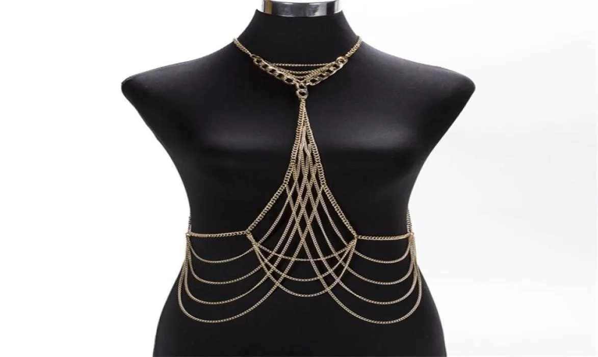 Luxury Fashion Sexy Body Waist chain Gold Silver color Body Chain Bra Slave Harness Necklace Tassel Waist Jewelry T2005084803682