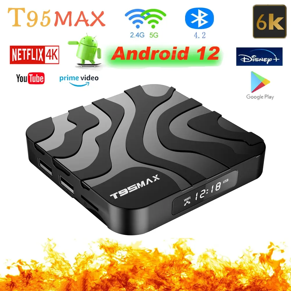 Box 2022 IP T95 Max TV Box Android 12 M3U Dual Band WiFi 2.4G 5.8G TVBox BT4.0 6K 1080p Android Smart Media Player Fast Top Box Nuovo