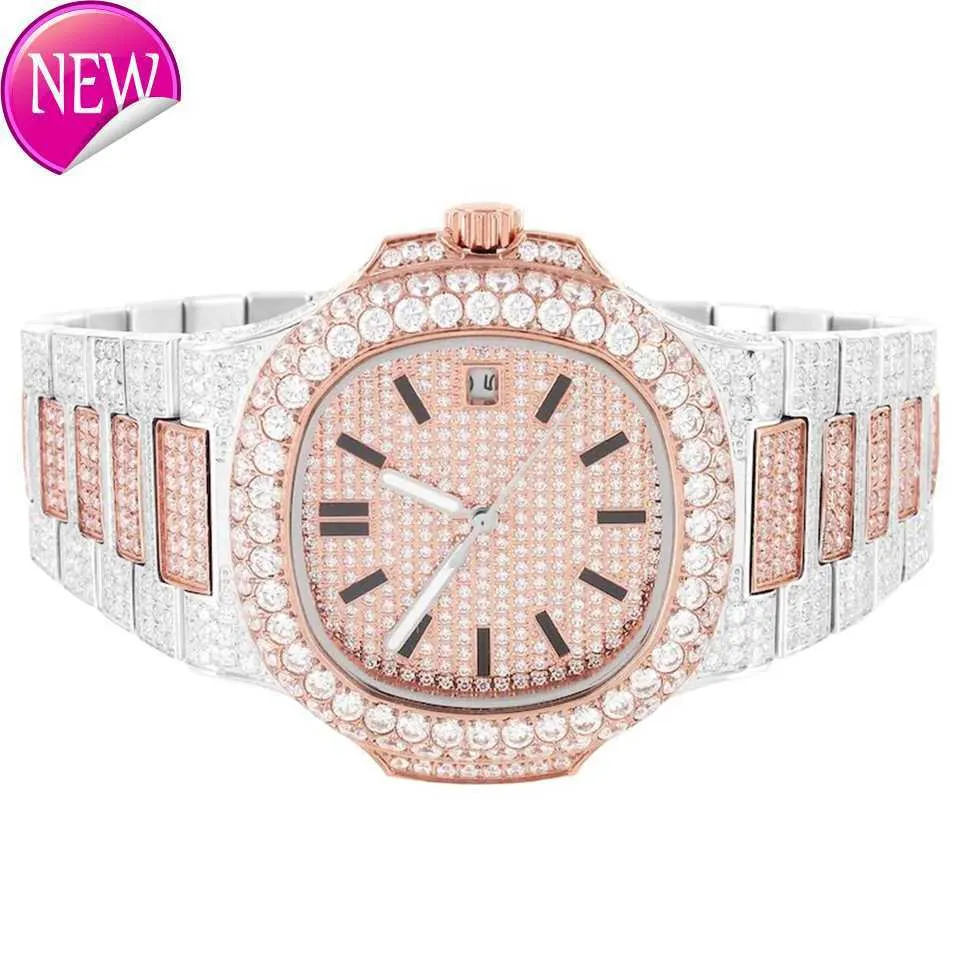 Orologi di lussuosa con orologio diamantato Moissanite Diamond VVS con materiale in acciaio inossidabile per gioielli da donna hip hop che indossano HB-Q6