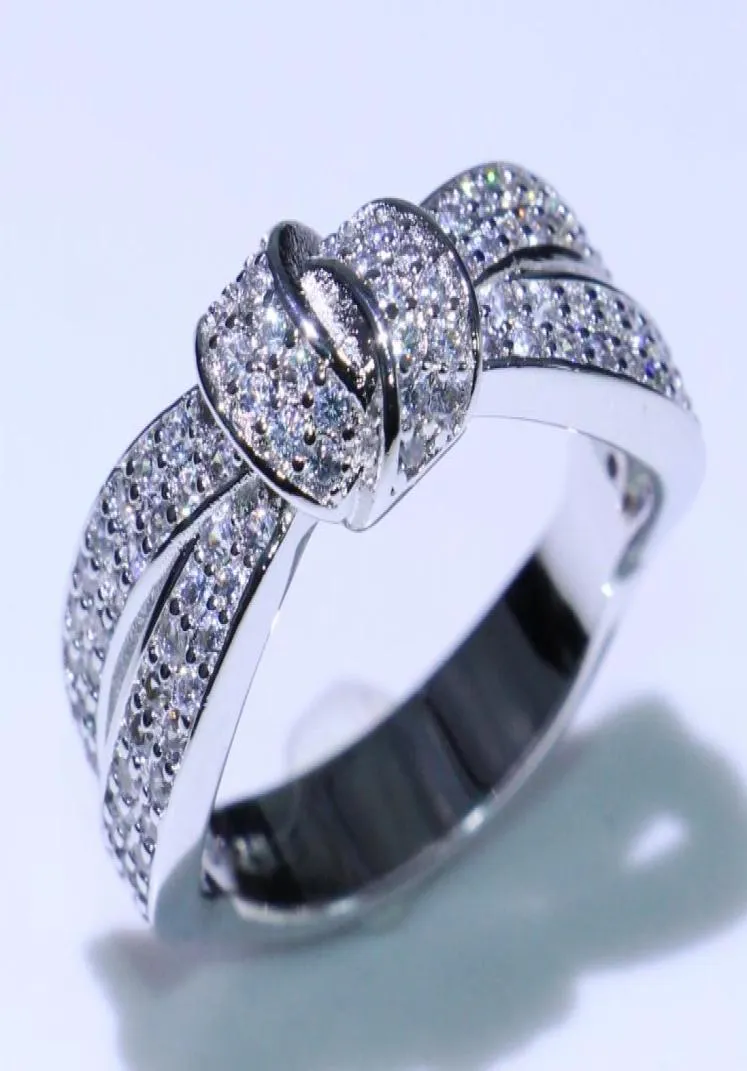 Choucong Nowa oszałamiająca luksusowa biżuteria 925 Sterling Srebrny biały przezroczysty zamek z Cubic Zirconia Wedding zaręczyny Pierścień pasek Fr Wome4693963