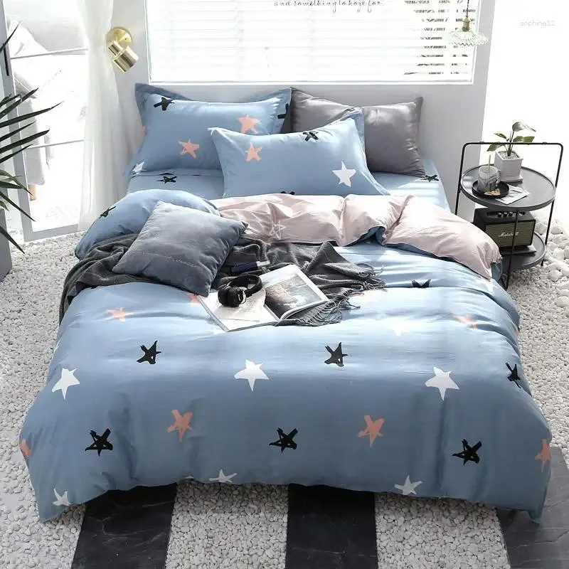 Set di biancheria da letto Fantasy Blue Stars Pattern Foglio letto Cestino copripiumino Cover Cotton Bedlinen King Twin Full Size Set