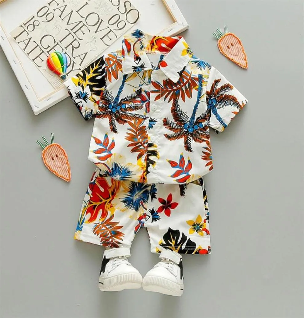 Småbarn Summer Boy Clothing Set Fashion 1 2 3 4 5 Years Kid Set Beach Leaf Flower Print Shirt Holiday Outfit Clothing Costume T208084031