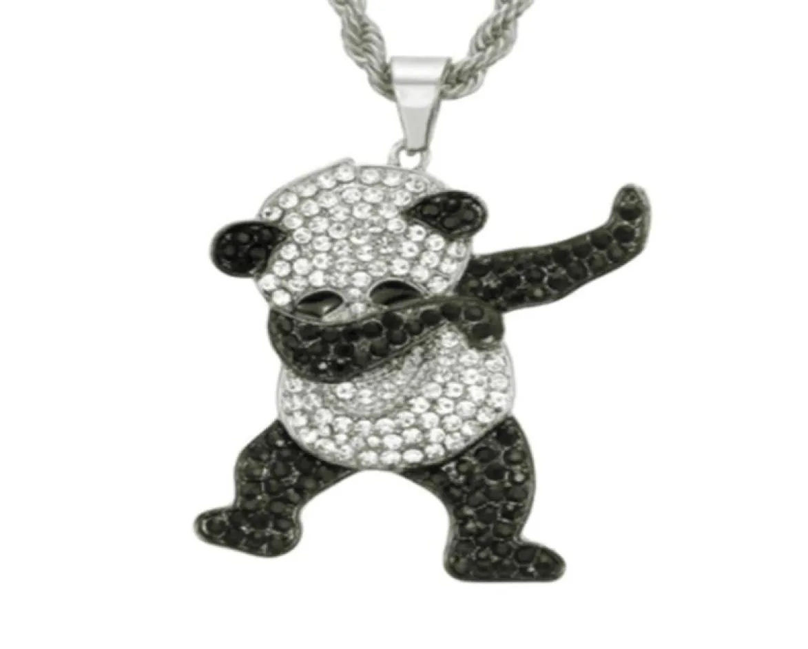 Diamond Comprust Panda Pendant Necklace Cool Accessories Long Style Pendant Halsband Guld och silver Två färghalsband49080902628564