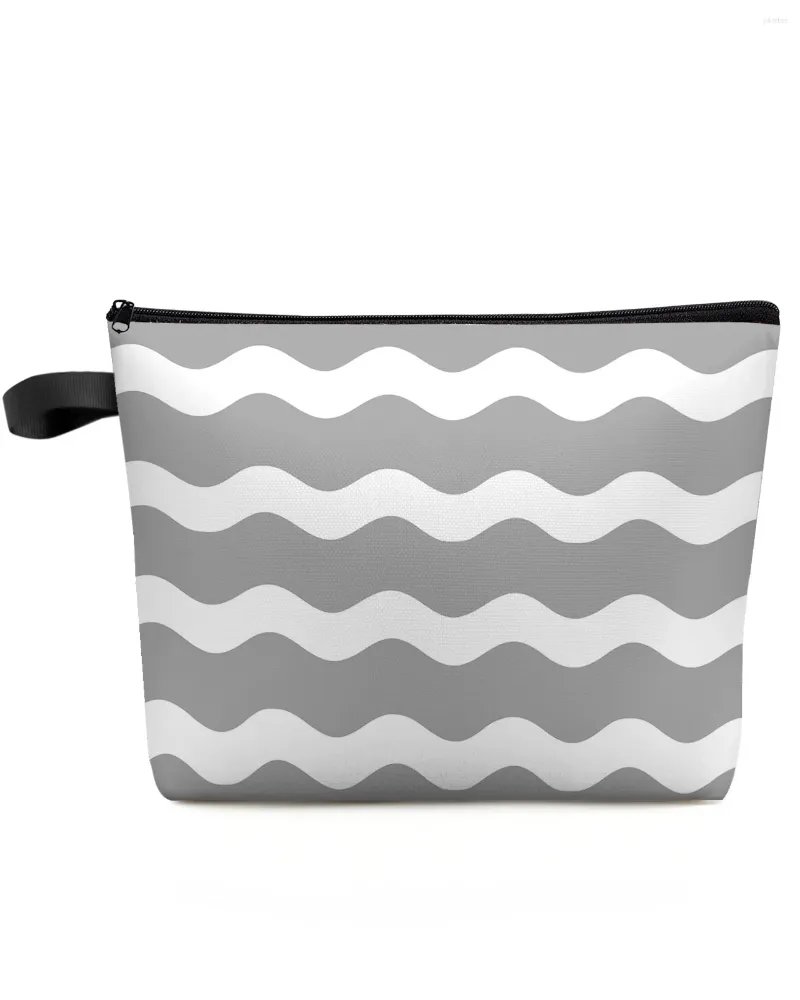 Cosmetic Bags Gray Ripple Stripes Waves Makeup Bag Pouch Travel Essentials Lady Women Toilet Organizer Kids Storage Pencil Case