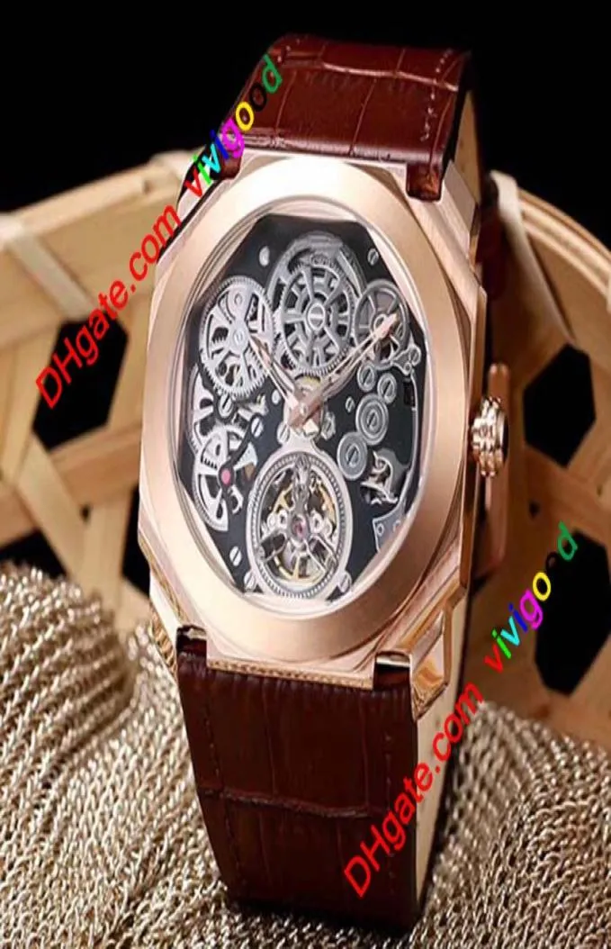 Fashion 4 -stijl Octo Finissimo Tourbillon 102719 Skelet Automatische heren Watch Rose Gold Rubber Strap Hoge kwaliteit Gent New Watche7374141
