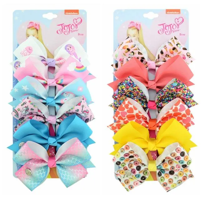 102 Couleur 5 pouces JoJo Siwa Bows Hair Bow Girl Colorful Print Barrettes Accessoires Accessoires arc-en-ciel Unicorn Kids Party Christmas Hair 7373295