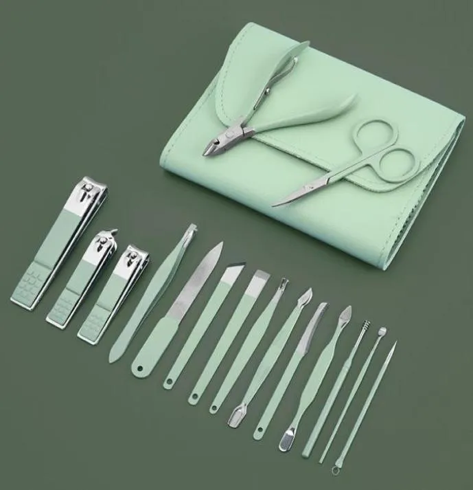 Комплекты для ногтей наборы клиппер набор 16pcset долговечный маникюр педикюр для снятия кутикулы ножницы green6519393