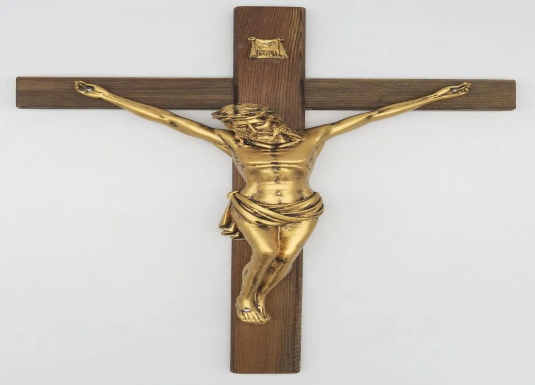 Hankroi 165 Inch Wall Wood Cross Crucifix Hand Painted Resin body of Christ on Carbonized Wood Cross5569122