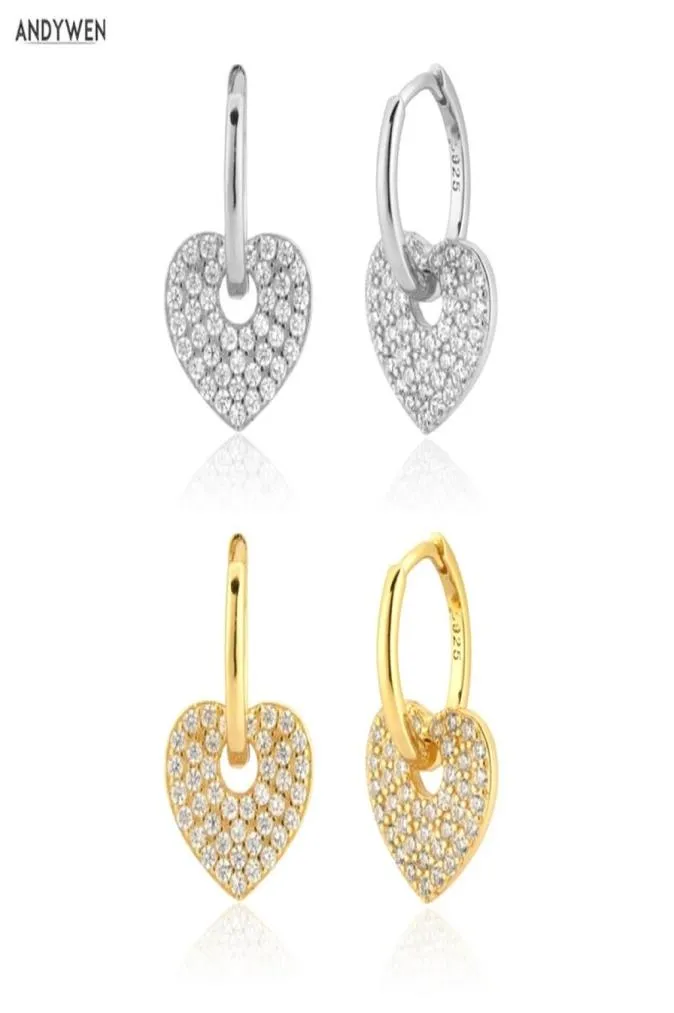 Andywen 925 srebrne srebrne 85 mm kropla kolczyka Pendiente Big Heart Luksusowy kryształowe klipy mody biżuterii Prezent 2106245756583
