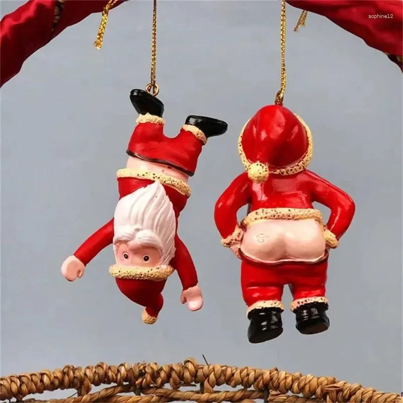 Figuras decorativas 2 piezas decoraciones navideñas juguetones santa claus santa culo decoración estatua de jardín de resina adornos colgante rojo