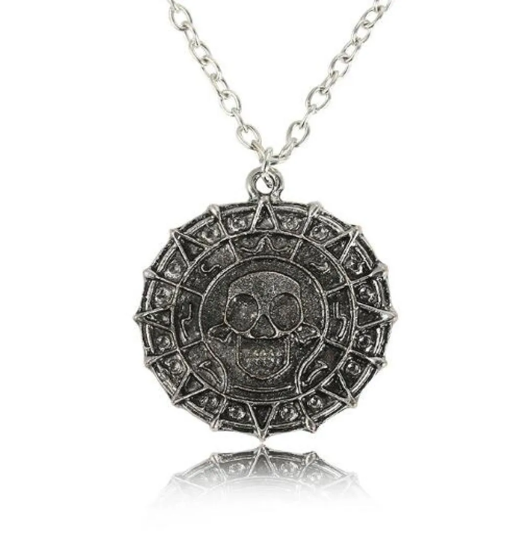 Movie Jewelry Pirates Necklace Vintage Bronze Silver Designer Skull Coin Pendant Necklace Men Gift Souvenirs Party Friendship Gift9218609
