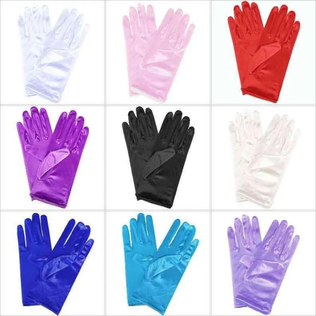Cinq doigts gants courts satin femmes longueur du poignet