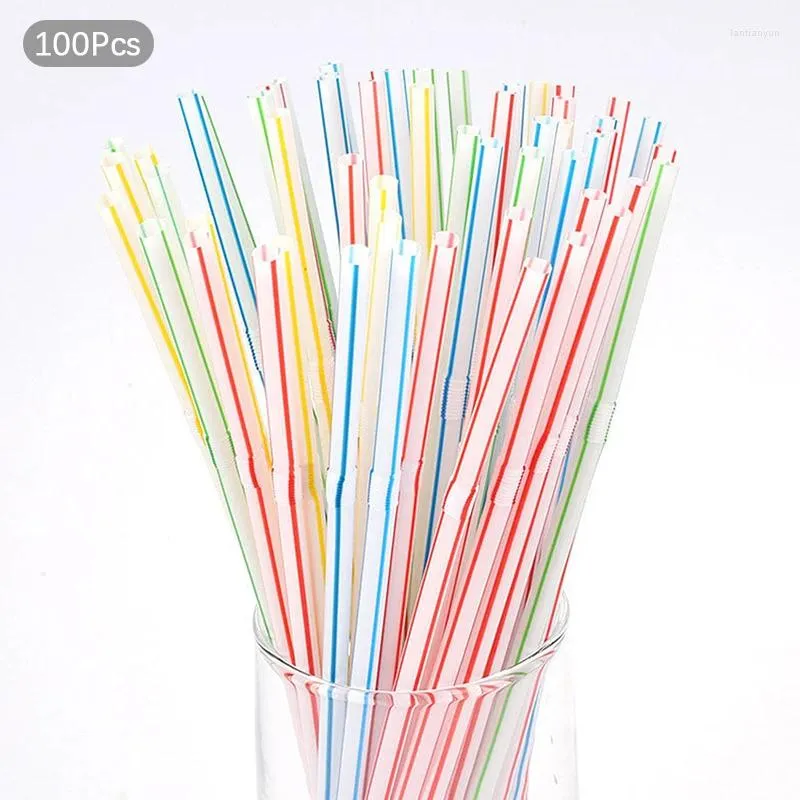 İçme Pipetler 100 PCS/SET 21cm Renkli Tek Kullanımlık Plastik Kavisli Düğün Partisi Bar İçecek Aksesuarları Doğum Günü Yeniden Kullanılabilir Saman