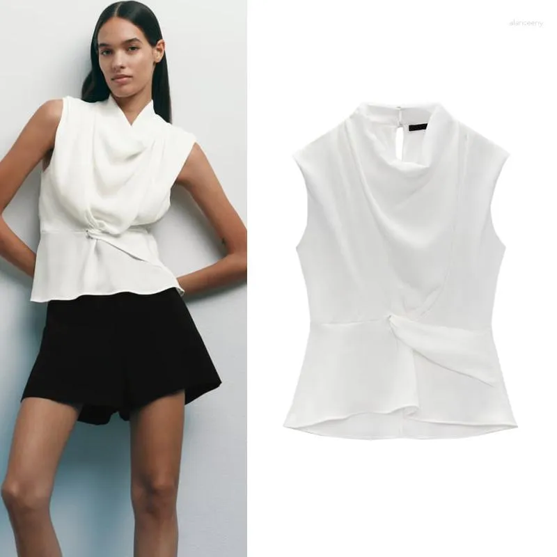 Women's Blouses Niche Socialite Pile Collar Sleeveless White Front Side Shirt