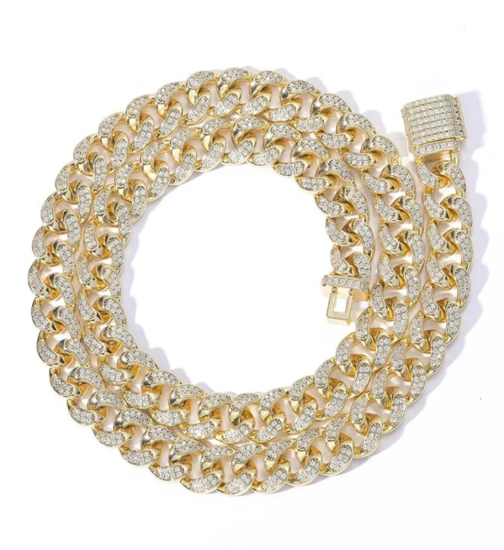 12mm Miami Curb Cuban Chain Necklace Woman Gold Silver Color Iced Out Paved Zircon Rapper Cubans Link Halsband Män Hip Hop Jewelr9079172